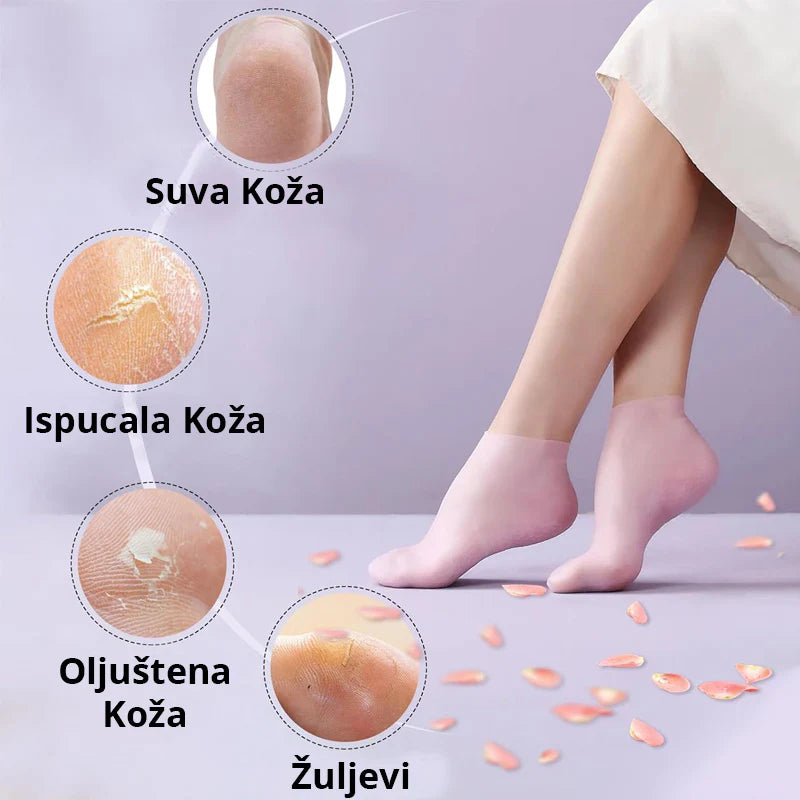 Magične Silikonske Čarape + KREMA GRATIS – Za Meka i Glatka Stopala Bez Pukotina!